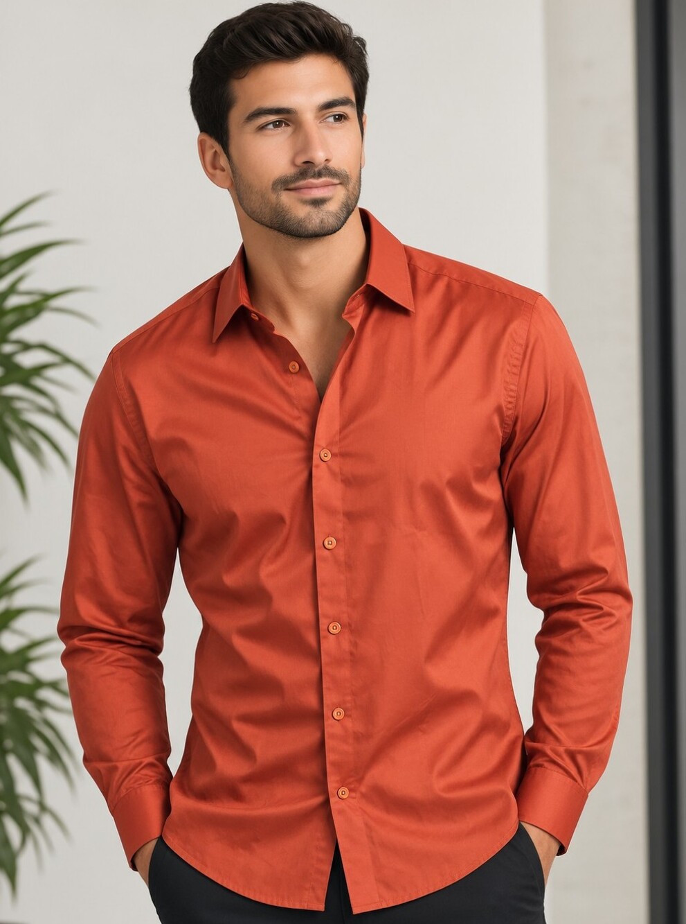 Geoffrey Beene - Men's Slim Fit Button-Up Shirt - Burnt Orange